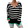 European and American autumn and winter women's clothing temperament casual loose contrasting color V-neck long sleeved sweater