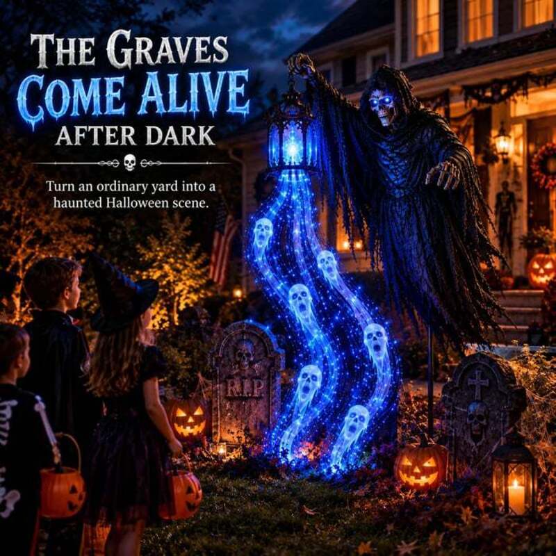 Animated Lighted Halloween Soul Reaper Garden Stake – Glowing LED Yard Decoration with Moving Action
