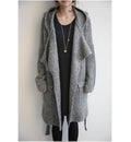 Fall and Winter New Women's  Hooded Belted Loose Mid-Length Chunky Knit Cardigan Sweater Outerwear