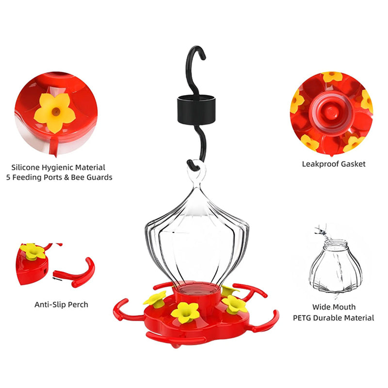 8 Oz Hanging Hummingbird Feeder – 5 Flower Ports with Perches, Outdoor Garden Bird Water Dispenser
