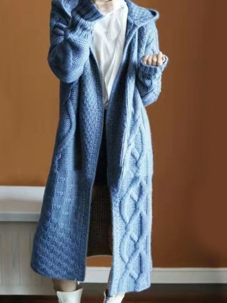 Women Sweater Long Cardigans Fall Winter New Knitted Jackets Korean Loose Oversized Long Sleeve Casual Hooded Coats