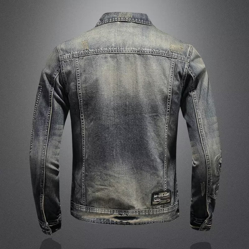 Fall and Winter Men's Fashionable Casual Denim Work Jacket, Loose Fit Outerwear for Spring and Autumn