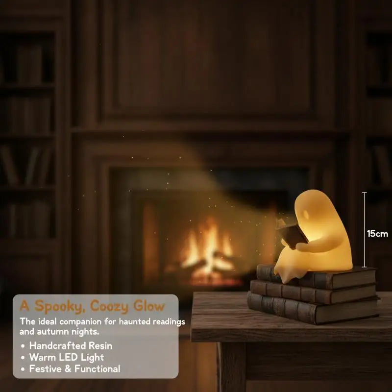 Halloween Party Favor Decoration Cute Ghost Reading Book Lamp Warm Light Desktop Ornament for Kids Room Desk Decor