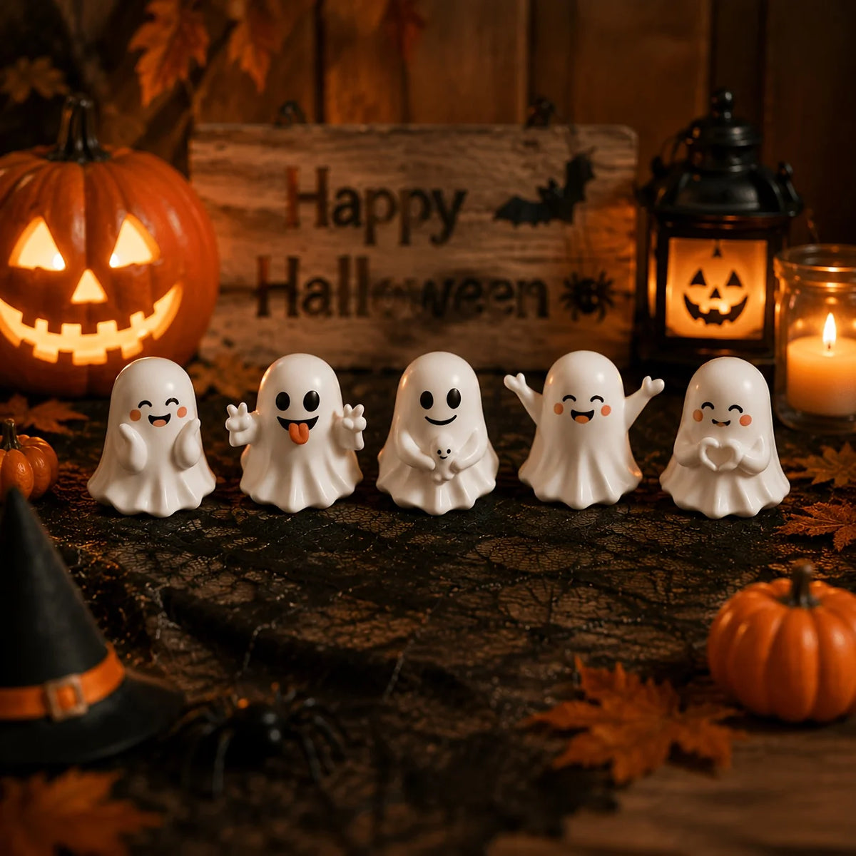 Halloween Figurine Set • Cute Mini Home Decor • Holiday Home Decoration Enhancement • Autumn Seasonal Tabletop Ornaments