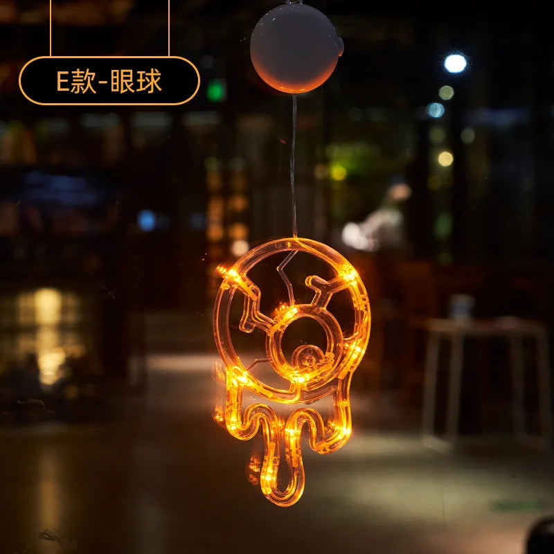 Halloween Decoration Orange Pumpkin Ghost Halloween Window Light with Suction Cup Battery Operated Halloween Home Hanging Decor