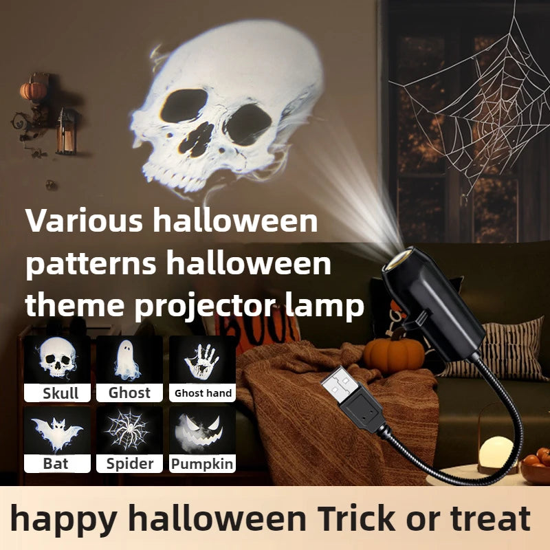 Halloween Projector Decor, Ghost Bat Spider Skeleton Pattern Projection Ornament Glowing Effect, Halloween Atmosphere Decoration