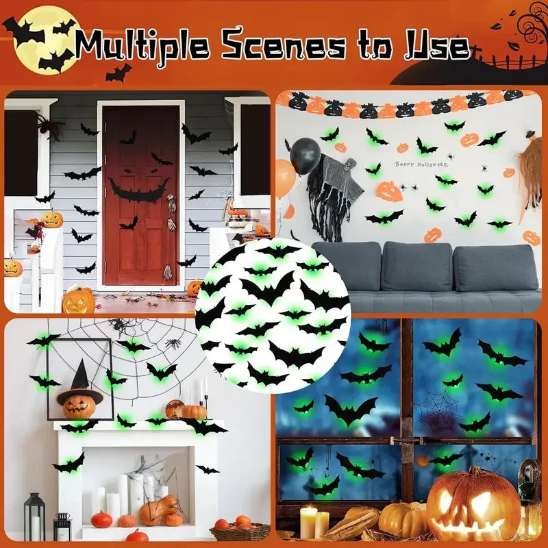Halloween Decorations  3D LED Lighted Bats with Purple Green Lights, Waterproof Window Stickers for Indoor Outdoor Scary Decor