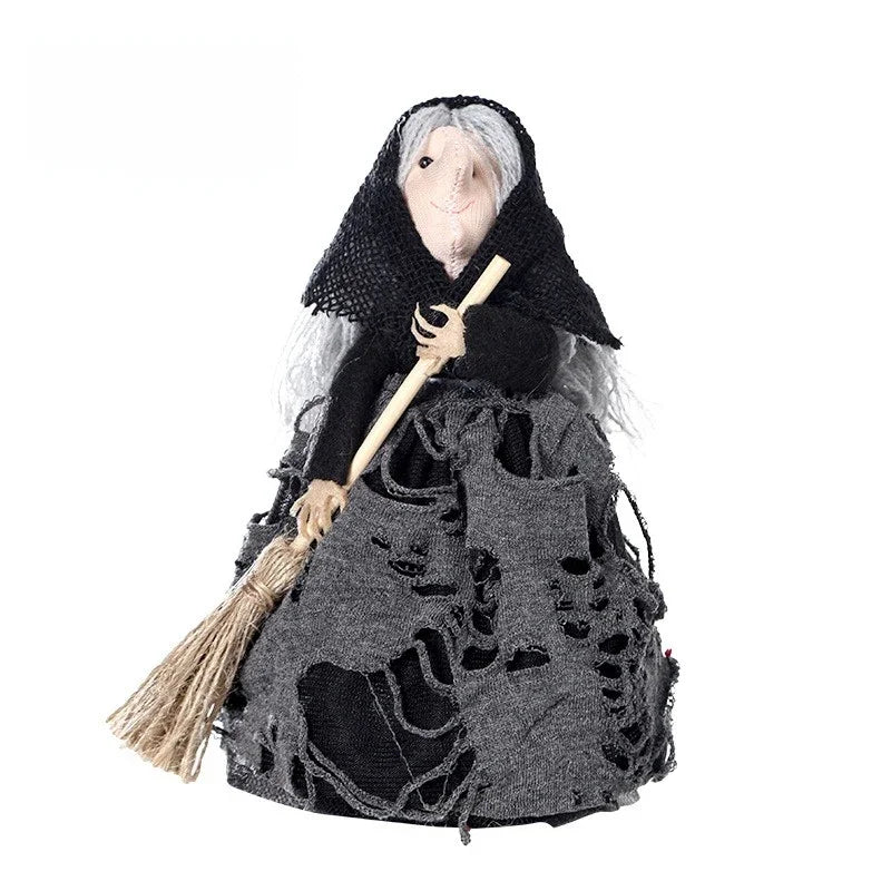 Halloween Witch Decoration with Broom Cute Hanging Ornament for Home Garden Indoor Party Decor Photography Props