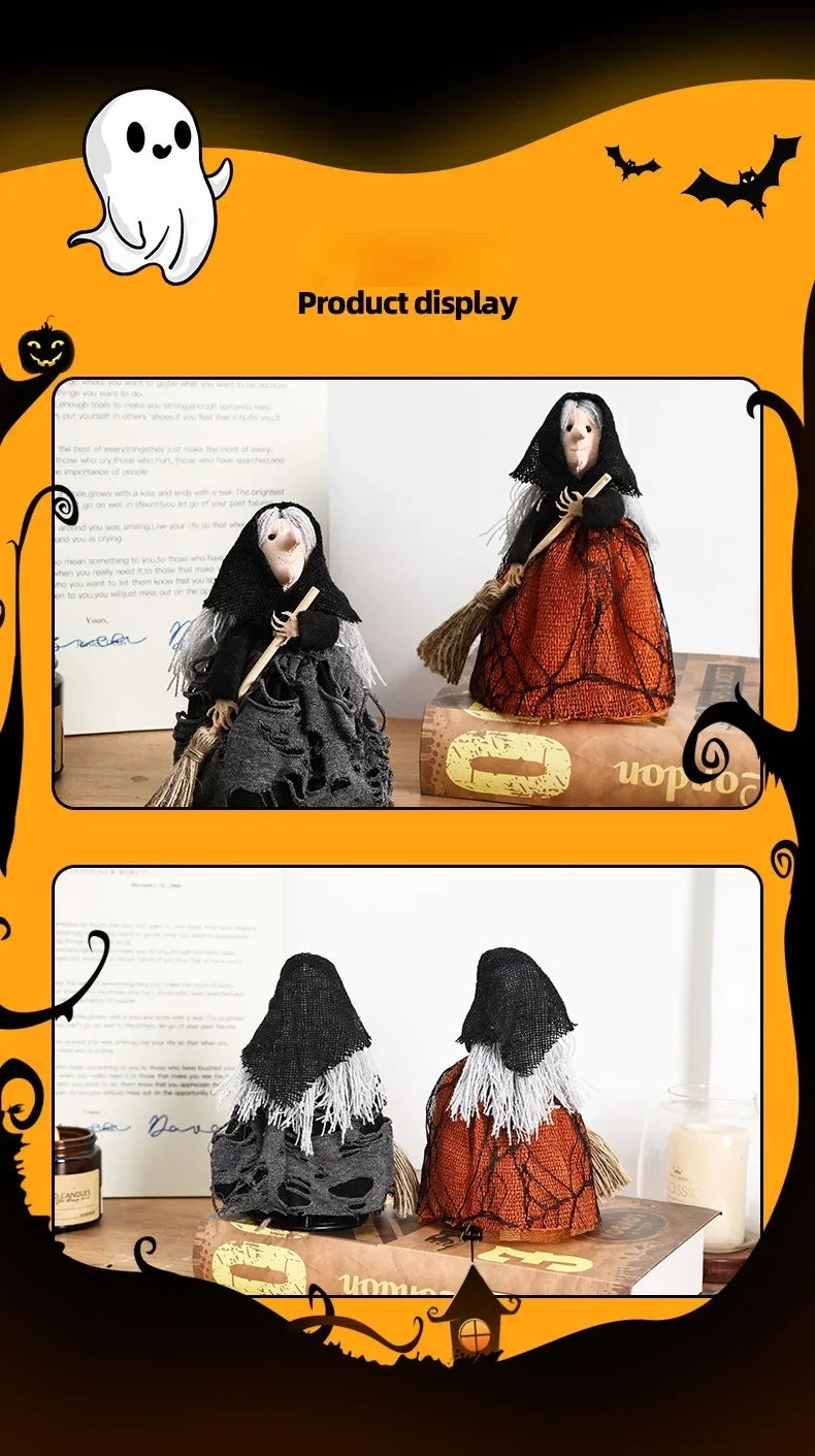 Halloween Witch Decoration with Broom Cute Hanging Ornament for Home Garden Indoor Party Decor Photography Props