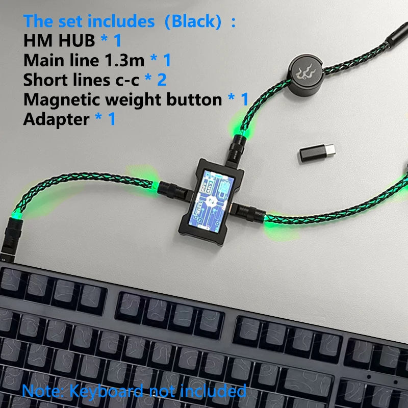 15cm/130cm C-C/USB-C Single Crystal Copper Keyboard Cable Supports 8K Magnetic Controllable Lights for HM Hub Computer Keyboard