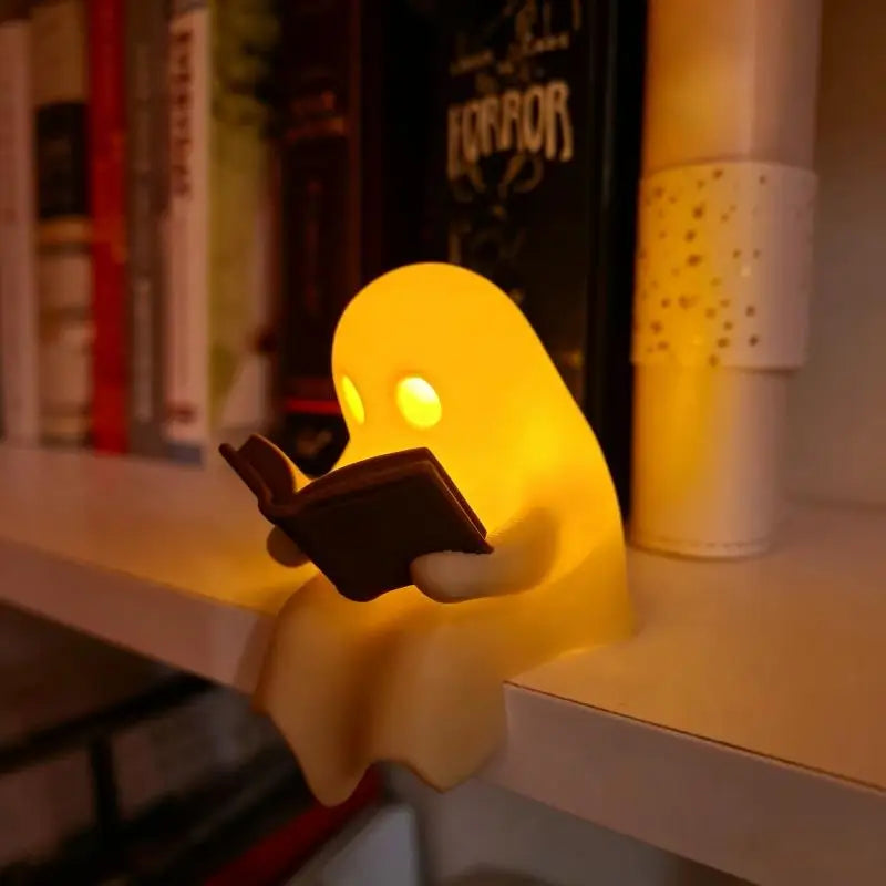 Halloween Party Favor Decoration Cute Ghost Reading Book Lamp Warm Light Desktop Ornament for Kids Room Desk Decor