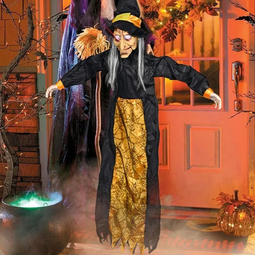 Halloween Decor Talking Witch Outdoor Spooky Animatronic Witch Decor Prop Red Eye Animated Witch Home Festival Decor