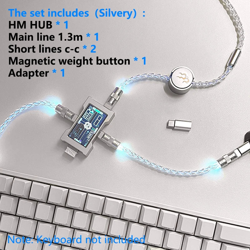15cm/130cm C-C/USB-C Single Crystal Copper Keyboard Cable Supports 8K Magnetic Controllable Lights for HM Hub Computer Keyboard