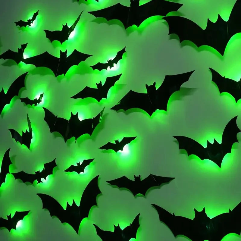 Halloween Decorations  3D LED Lighted Bats with Purple Green Lights, Waterproof Window Stickers for Indoor Outdoor Scary Decor