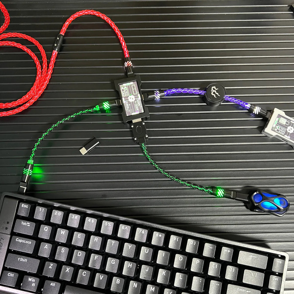 15cm/130cm C-C/USB-C Single Crystal Copper Keyboard Cable Supports 8K Magnetic Controllable Lights for HM Hub Computer Keyboard