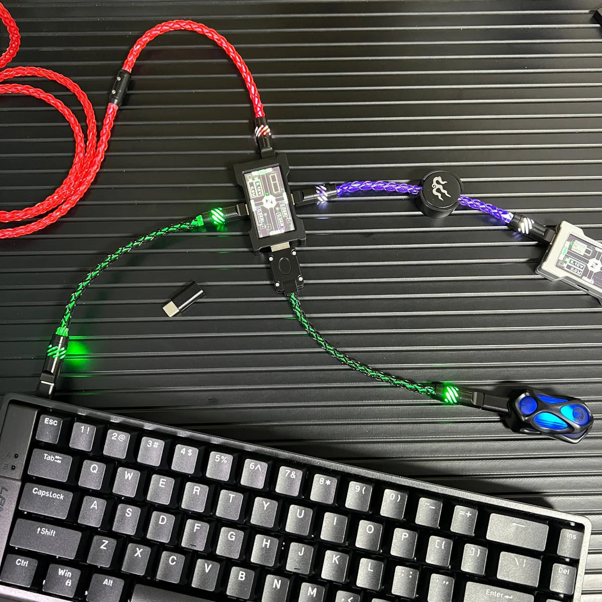 15cm/130cm C-C/USB-C Single Crystal Copper Keyboard Cable Supports 8K Magnetic Controllable Lights for HM Hub Computer Keyboard