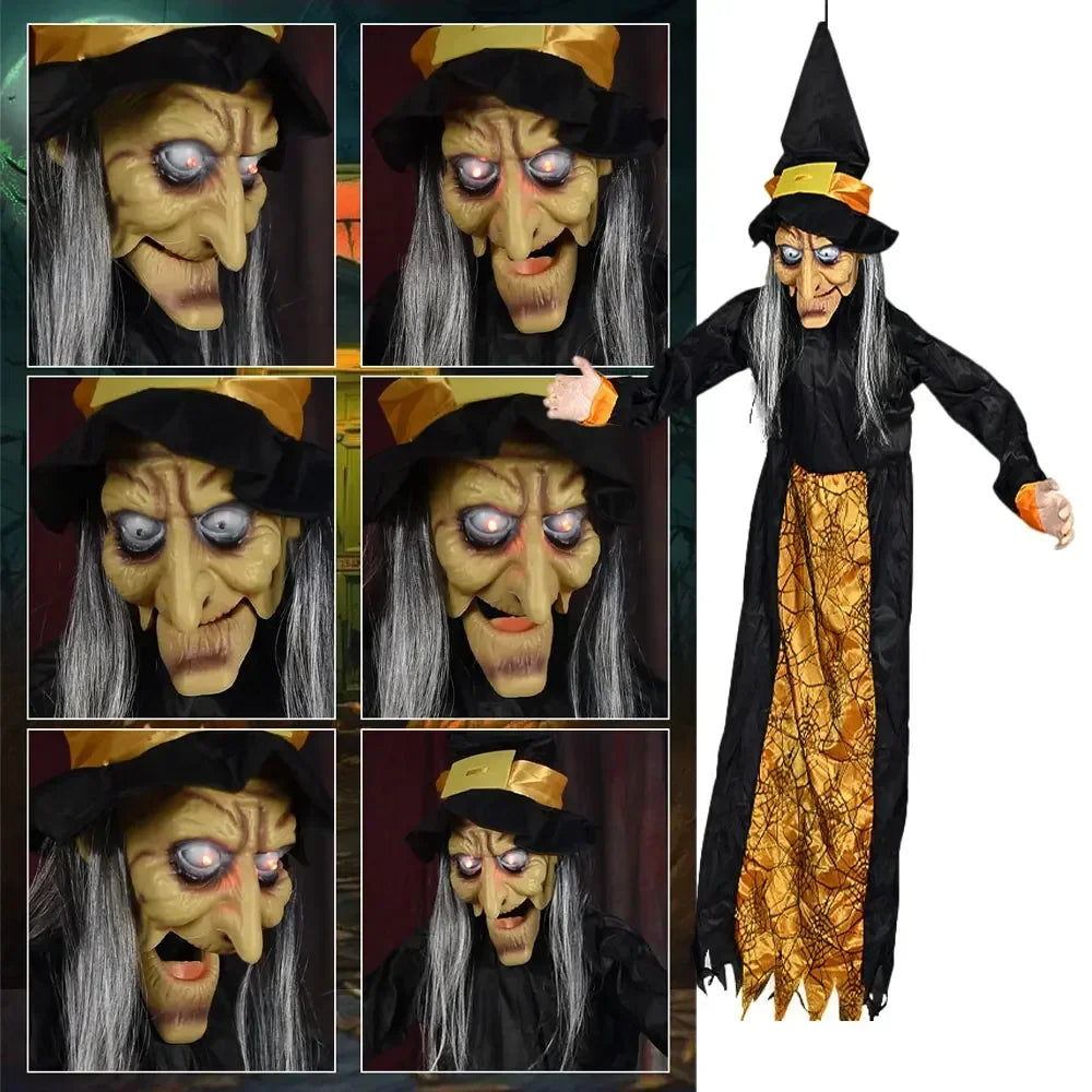 Halloween Decor Talking Witch Outdoor Spooky Animatronic Witch Decor Prop Red Eye Animated Witch Home Festival Decor