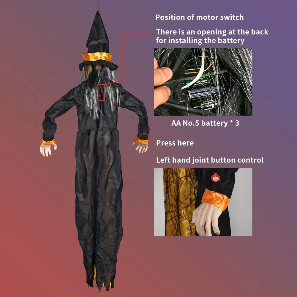 Halloween Decor Talking Witch Outdoor Spooky Animatronic Witch Decor Prop Red Eye Animated Witch Home Festival Decor