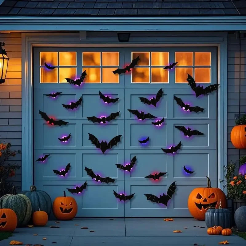 Halloween Decorations  3D LED Lighted Bats with Purple Green Lights, Waterproof Window Stickers for Indoor Outdoor Scary Decor