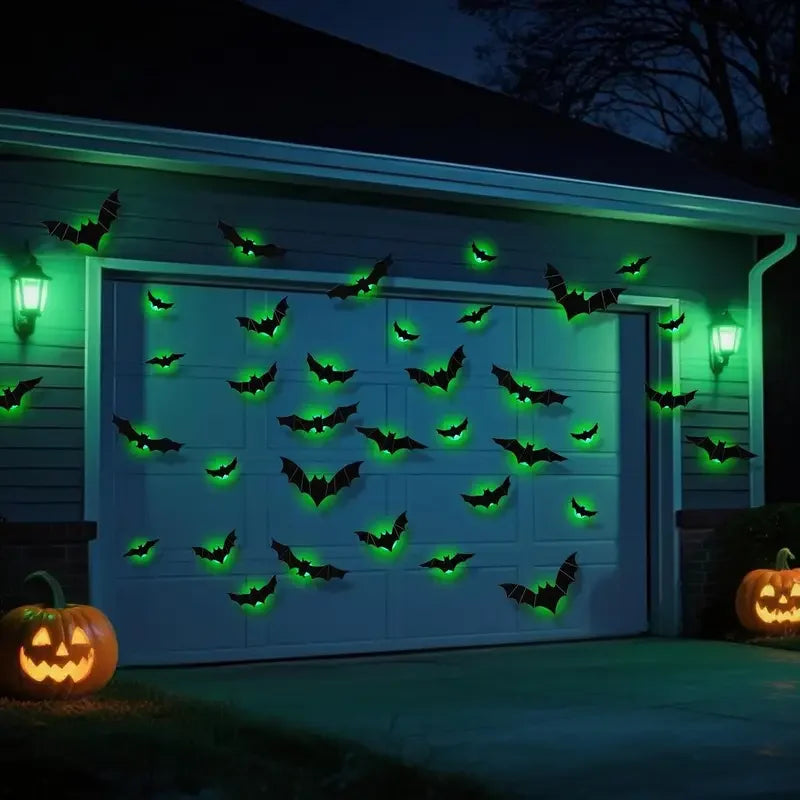 Halloween Decorations  3D LED Lighted Bats with Purple Green Lights, Waterproof Window Stickers for Indoor Outdoor Scary Decor