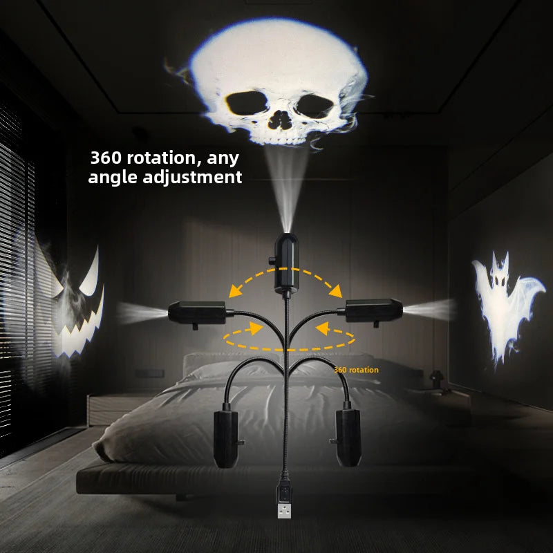 Halloween Projector Decor, Ghost Bat Spider Skeleton Pattern Projection Ornament Glowing Effect, Halloween Atmosphere Decoration