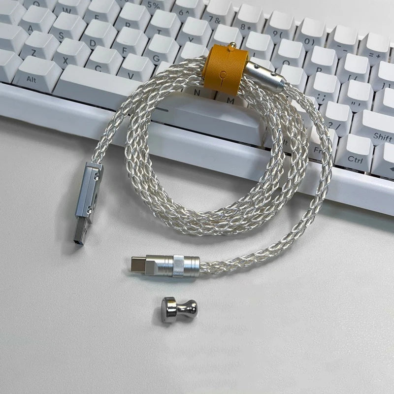 15cm/130cm C-C/USB-C Single Crystal Copper Keyboard Cable Supports 8K Magnetic Controllable Lights for HM Hub Computer Keyboard