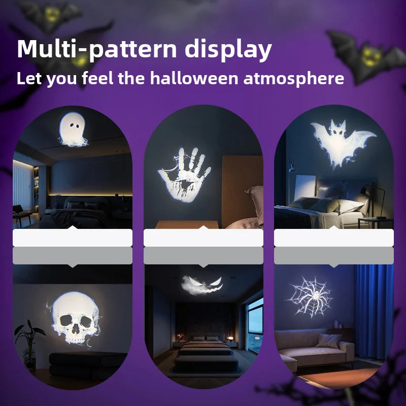 Halloween Projector Decor, Ghost Bat Spider Skeleton Pattern Projection Ornament Glowing Effect, Halloween Atmosphere Decoration