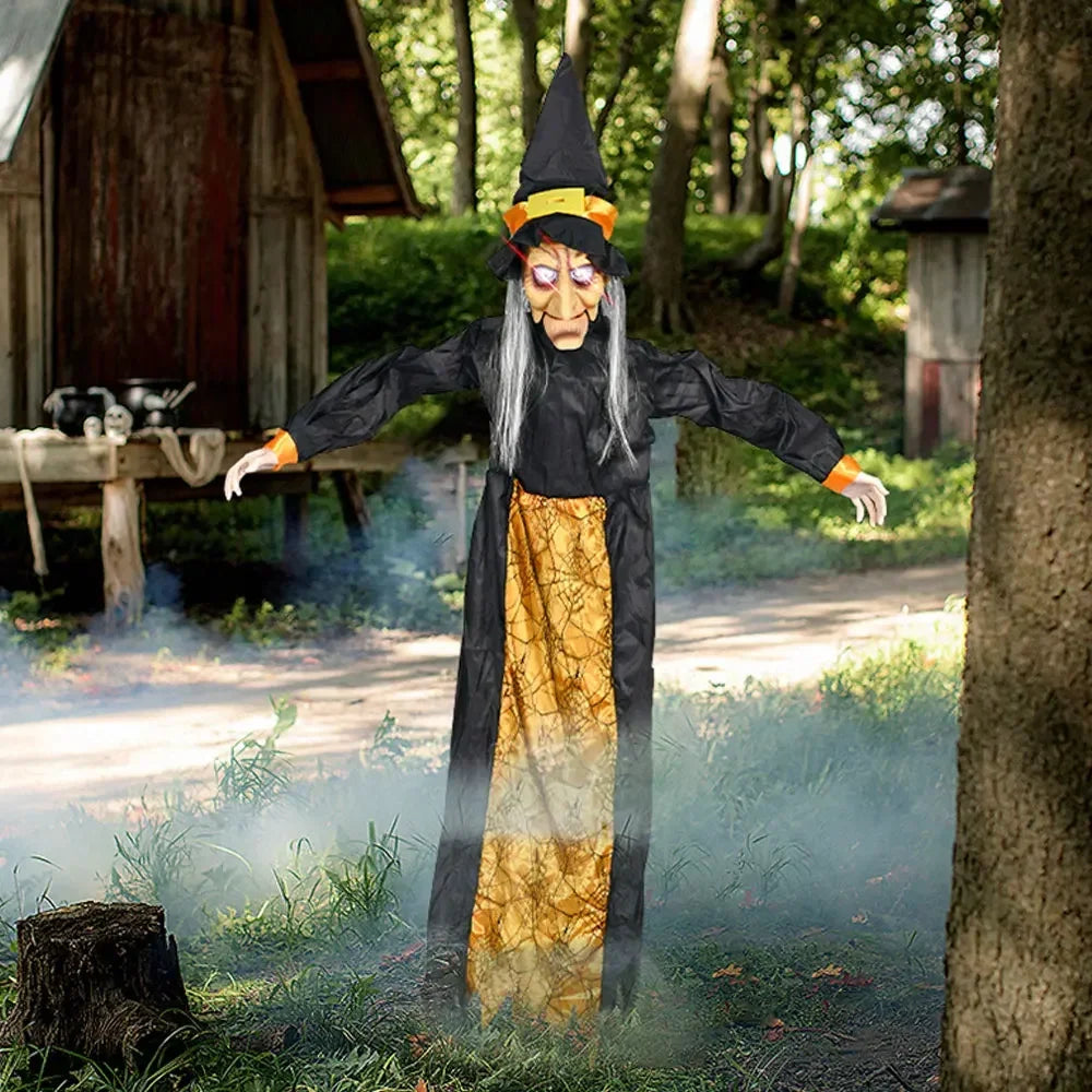 Halloween Decor Talking Witch Outdoor Spooky Animatronic Witch Decor Prop Red Eye Animated Witch Home Festival Decor