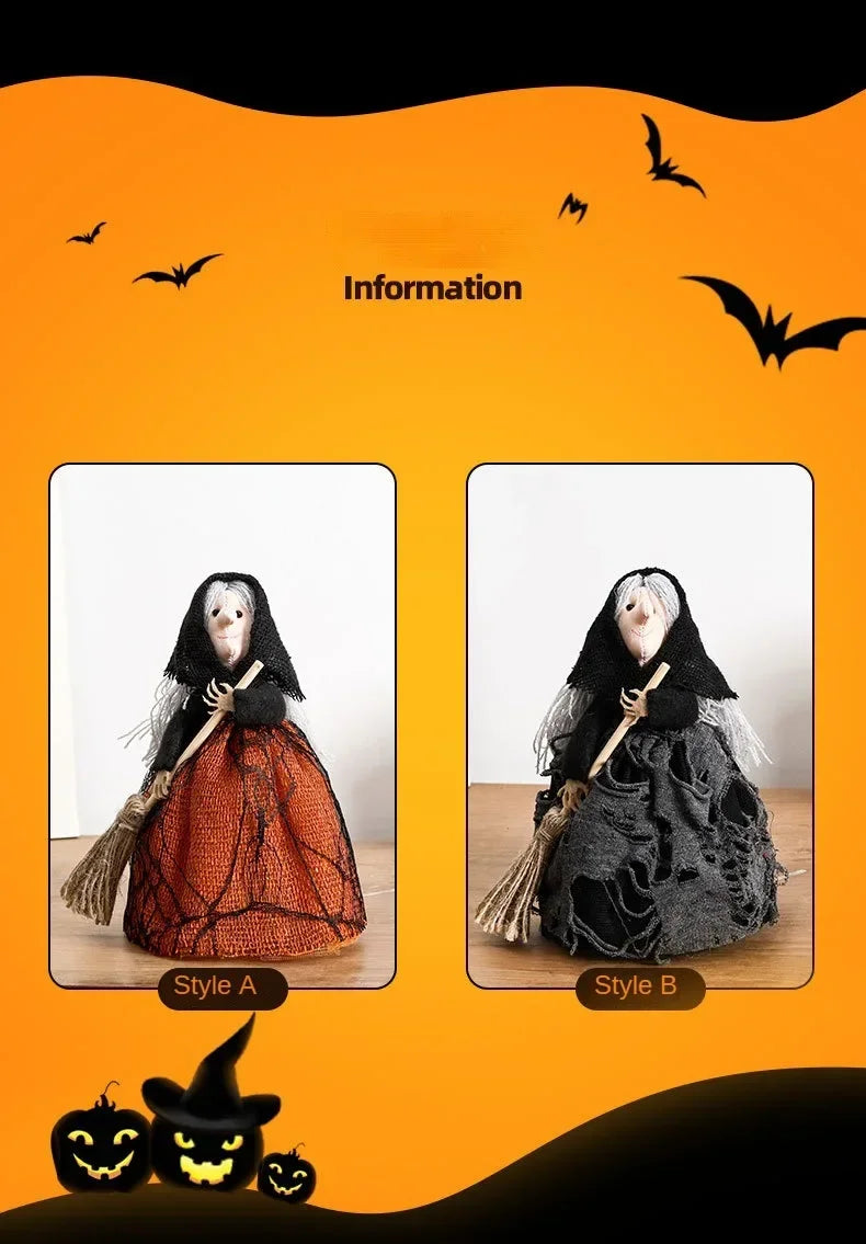 Halloween Witch Decoration with Broom Cute Hanging Ornament for Home Garden Indoor Party Decor Photography Props
