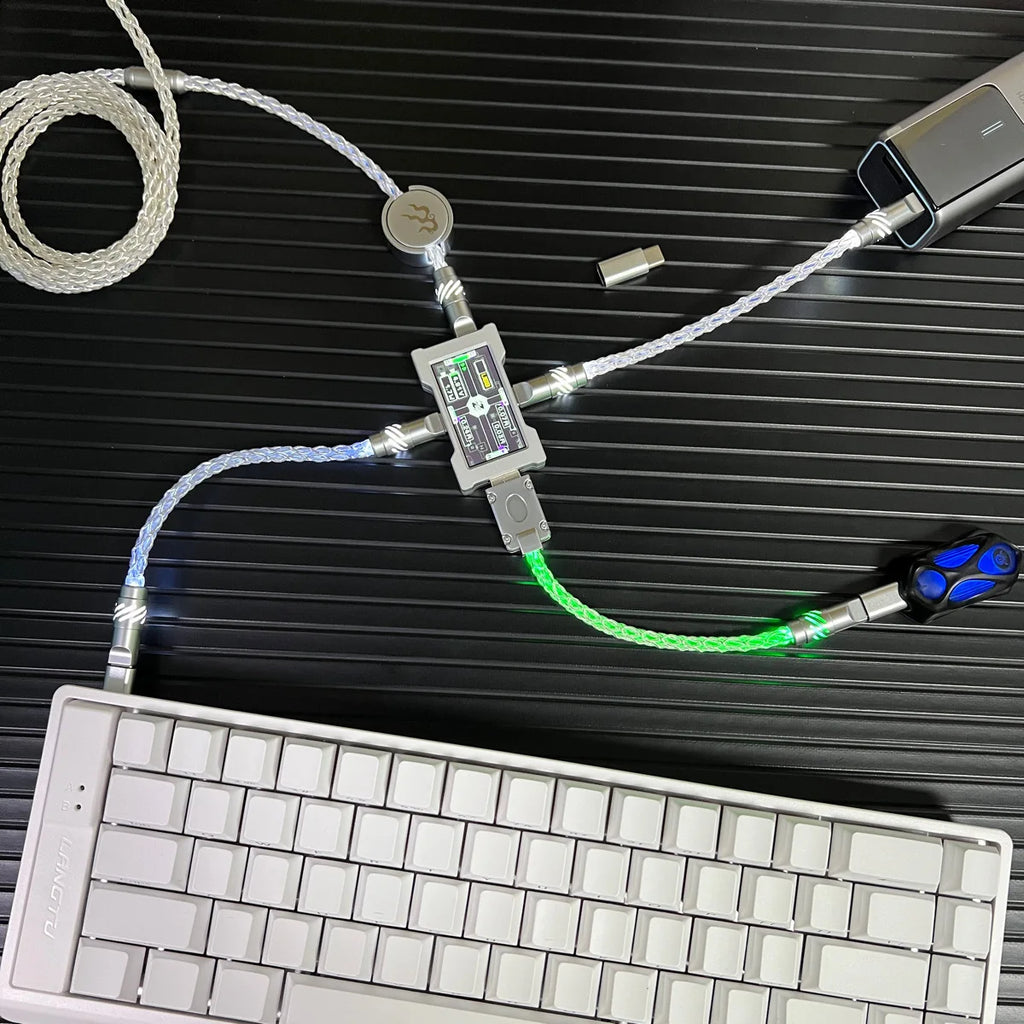 15cm/130cm C-C/USB-C Single Crystal Copper Keyboard Cable Supports 8K Magnetic Controllable Lights for HM Hub Computer Keyboard