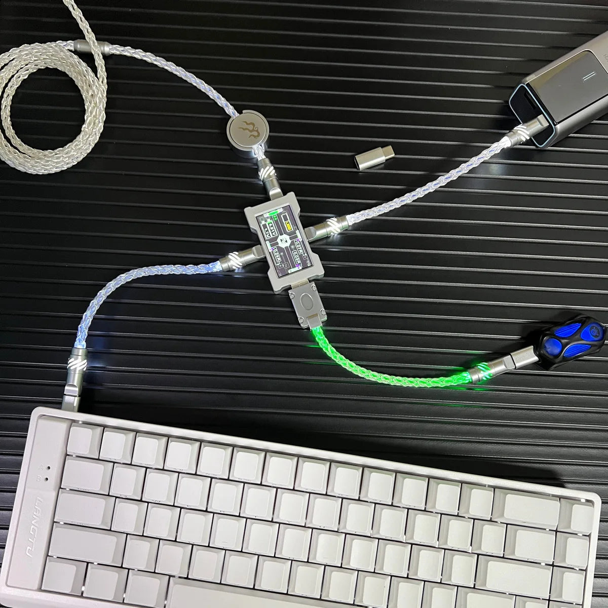 15cm/130cm C-C/USB-C Single Crystal Copper Keyboard Cable Supports 8K Magnetic Controllable Lights for HM Hub Computer Keyboard