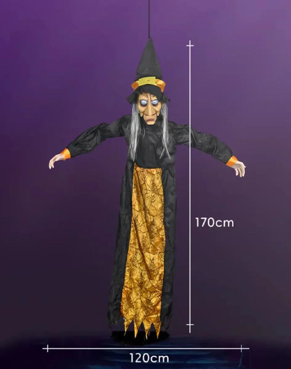 Halloween Decor Talking Witch Outdoor Spooky Animatronic Witch Decor Prop Red Eye Animated Witch Home Festival Decor