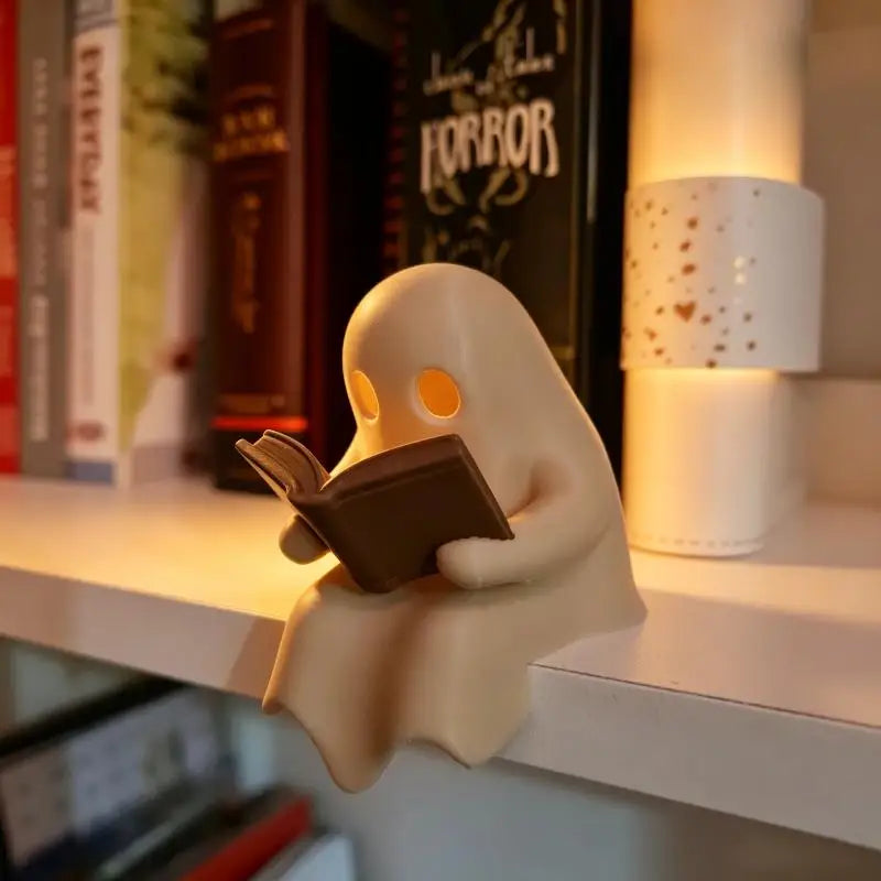 Halloween Party Favor Decoration Cute Ghost Reading Book Lamp Warm Light Desktop Ornament for Kids Room Desk Decor