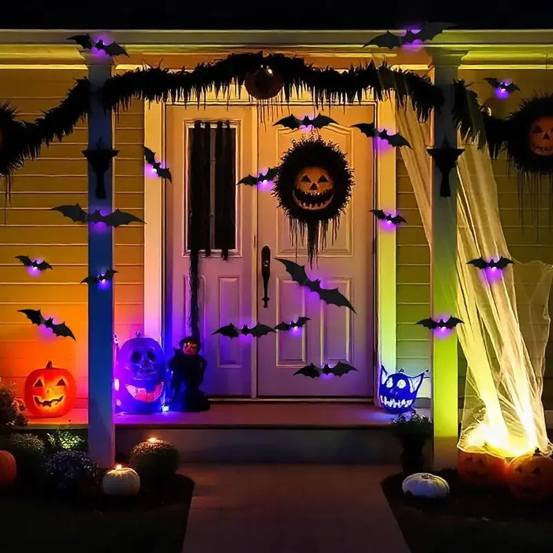 Halloween Decorations  3D LED Lighted Bats with Purple Green Lights, Waterproof Window Stickers for Indoor Outdoor Scary Decor