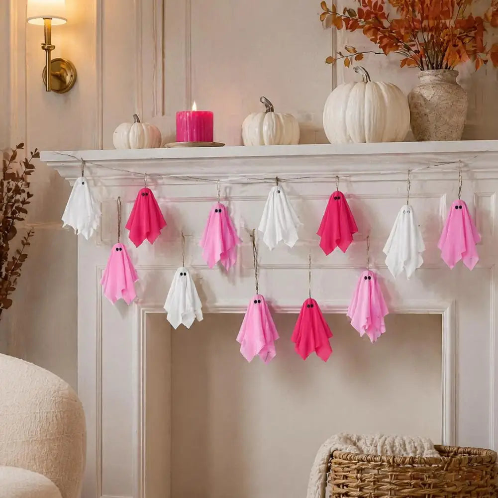Pink Halloween Ghost Decorations Girly Halloween Room Decor Halloween Ghost Hanging Decor Set Pastel Pink White Soft Fabric