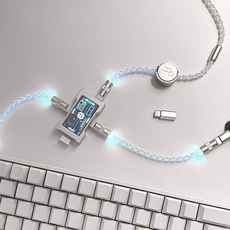 15cm/130cm C-C/USB-C Single Crystal Copper Keyboard Cable Supports 8K Magnetic Controllable Lights for HM Hub Computer Keyboard