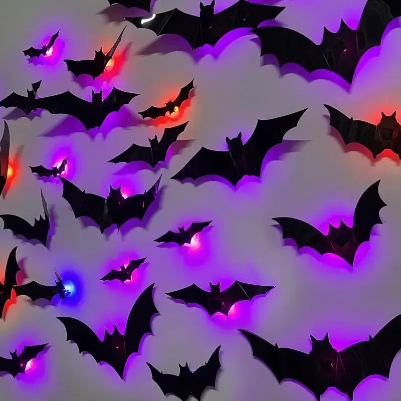 Halloween Decorations  3D LED Lighted Bats with Purple Green Lights, Waterproof Window Stickers for Indoor Outdoor Scary Decor