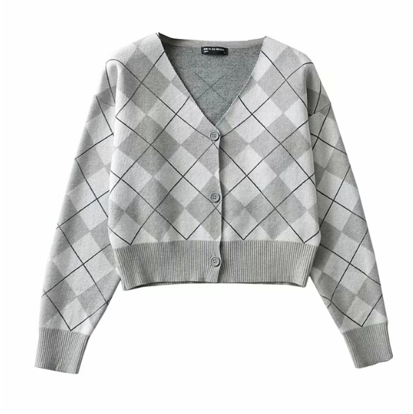 New Long Sleeve V-Neck Cropped Knit Cardigan