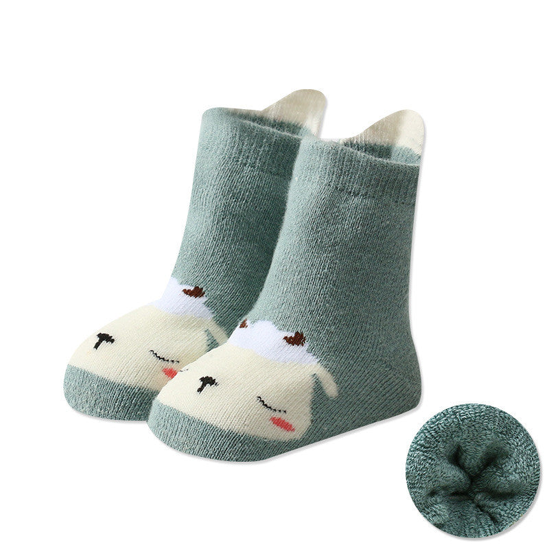 Cartoon Warm Terry Socks for Kids with Large Heel