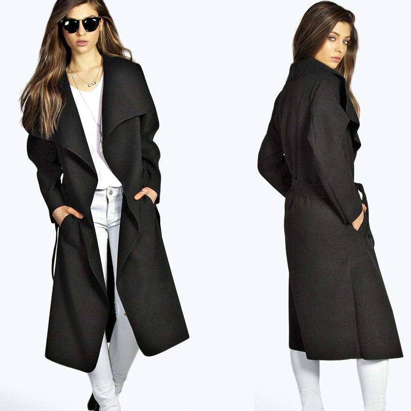 Plus Size Woolen Coat with Belt for Fall/Winter