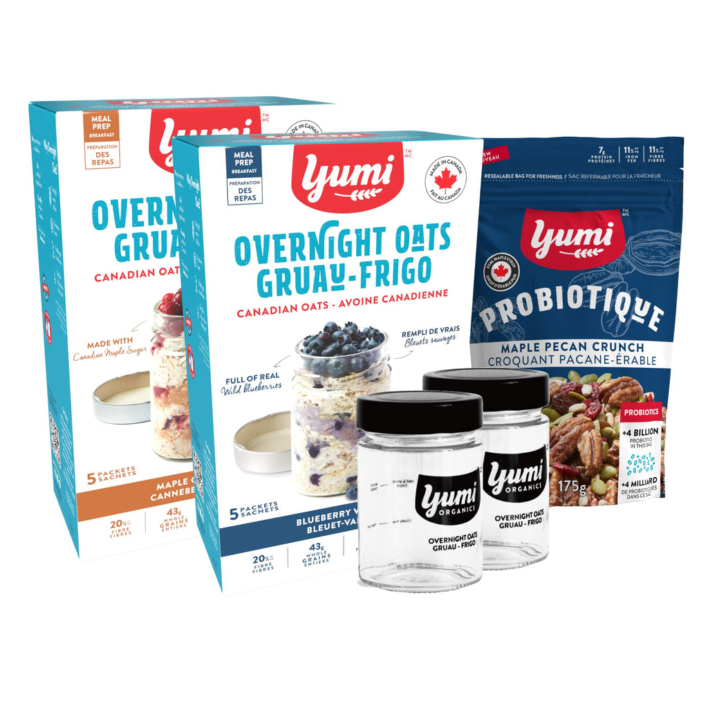 Yumi Organics - Overnight Oats Best Sellers Bundle High Protein High Fiber Low Sugar Organic Oatmeal (11 Pack + 2 Free Glass Jars)