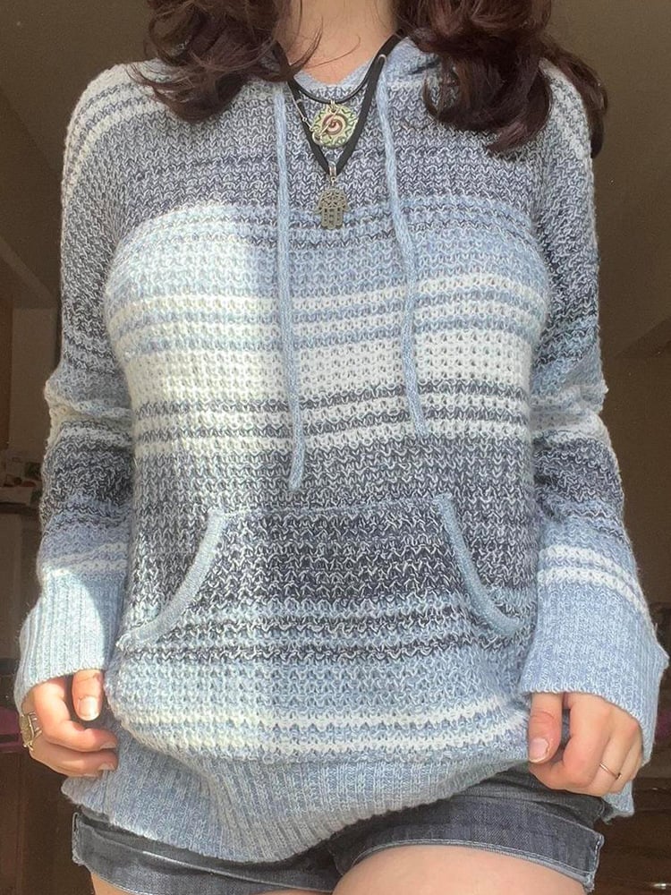 Women's Hooded Stripe Casual Knitwear - European & American