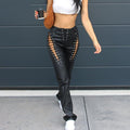 Women’s High-Waisted Hollow Straps Leather Leggings