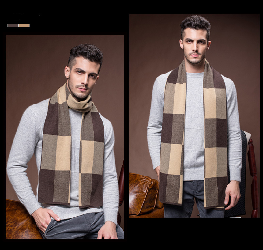 Men's Wool Winter Plaid Scarf and Neck Warmer Set