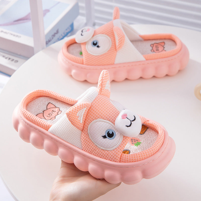 Cute Thick-Soled Cartoon Linen Slippers for Women