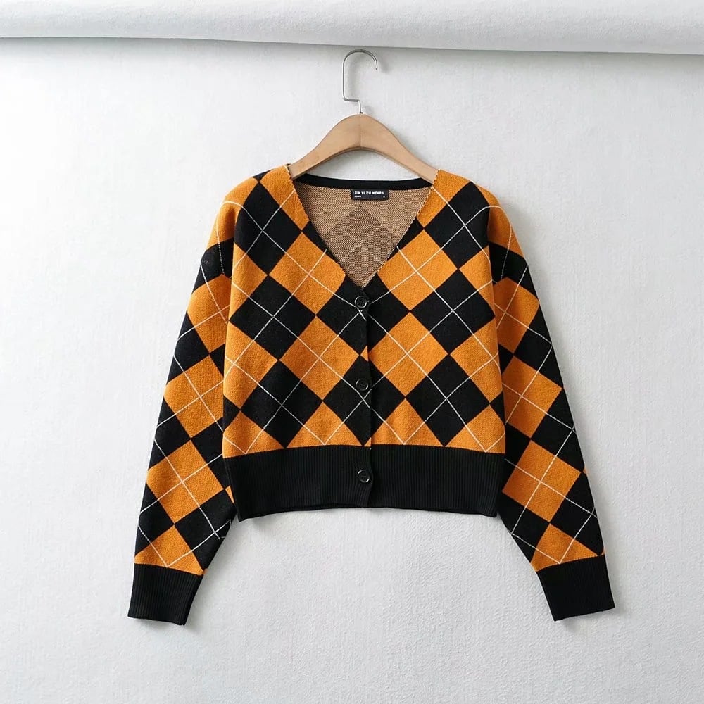 New Long Sleeve V-Neck Cropped Knit Cardigan