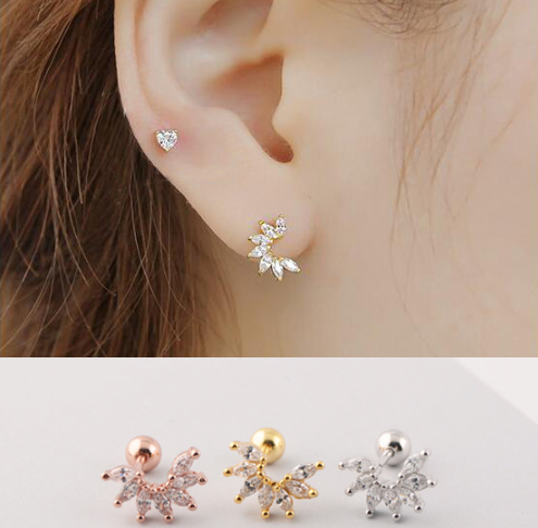 S925 Silver Simple Threaded Ear Studs with Rhinestones