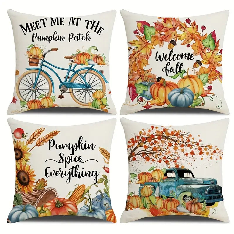 4pcs Linen Autumn Pumpkin Throw Pillow Covers 18x18"