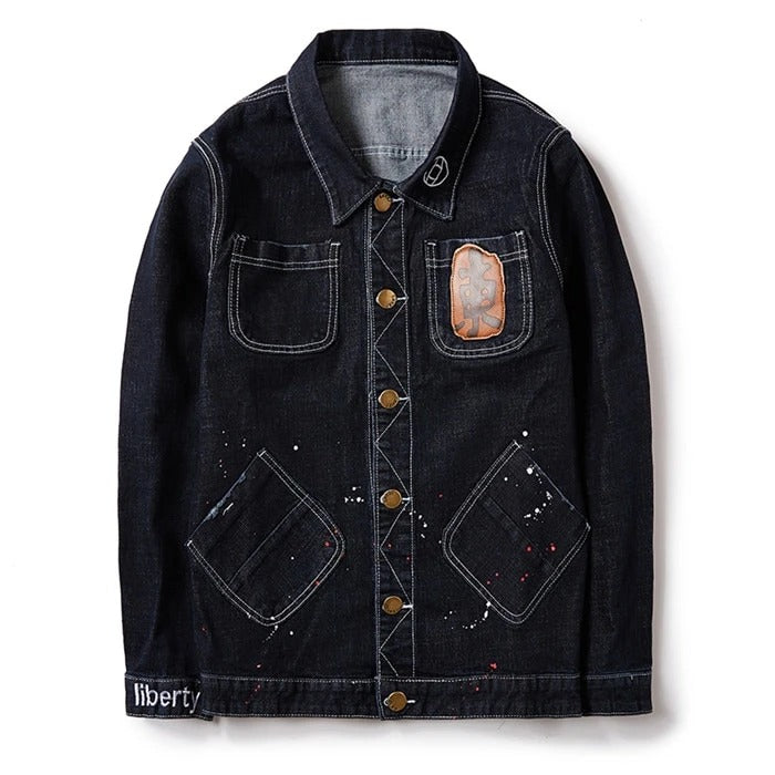 Plus Size Fashionable Men's Denim Jacket with Print