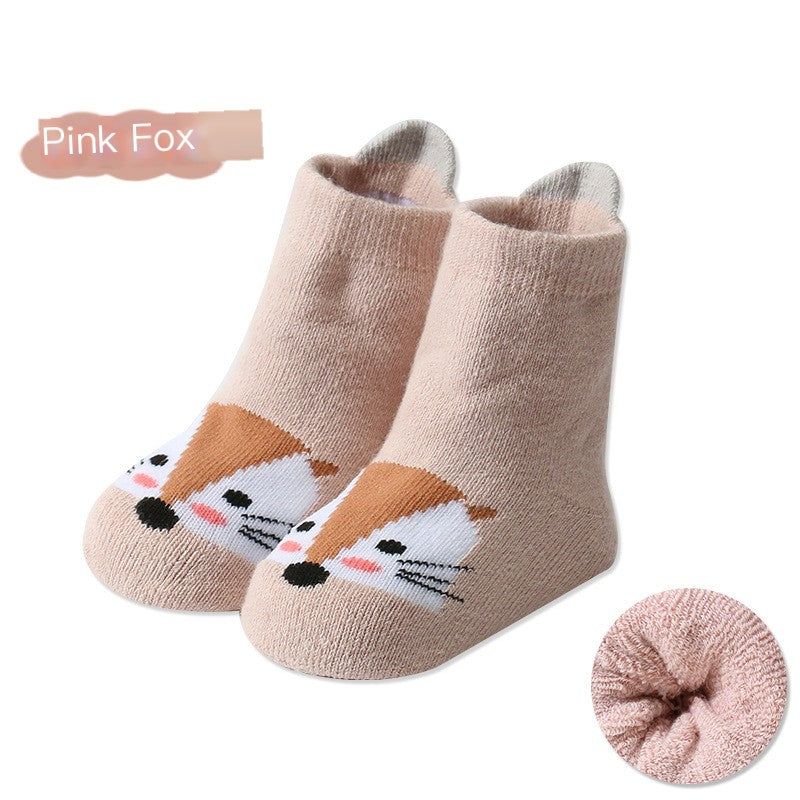 Cartoon Warm Terry Socks for Kids with Large Heel